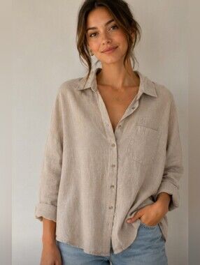 Joe Fresh Women's Linen-Cotton Blend Button-Up Shirt